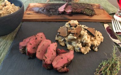 Rehrücken von der Zedernholzplanke mit Trüffelrisotto